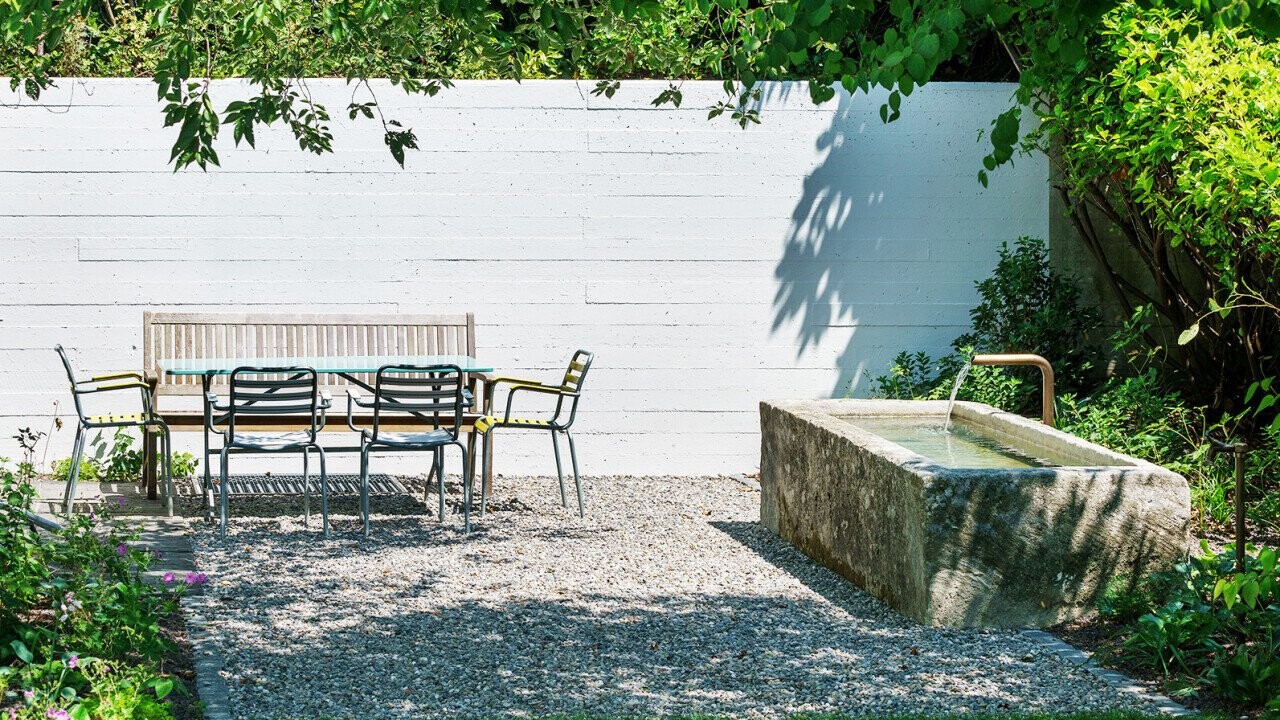 Limestone fountain as a bathing pool.