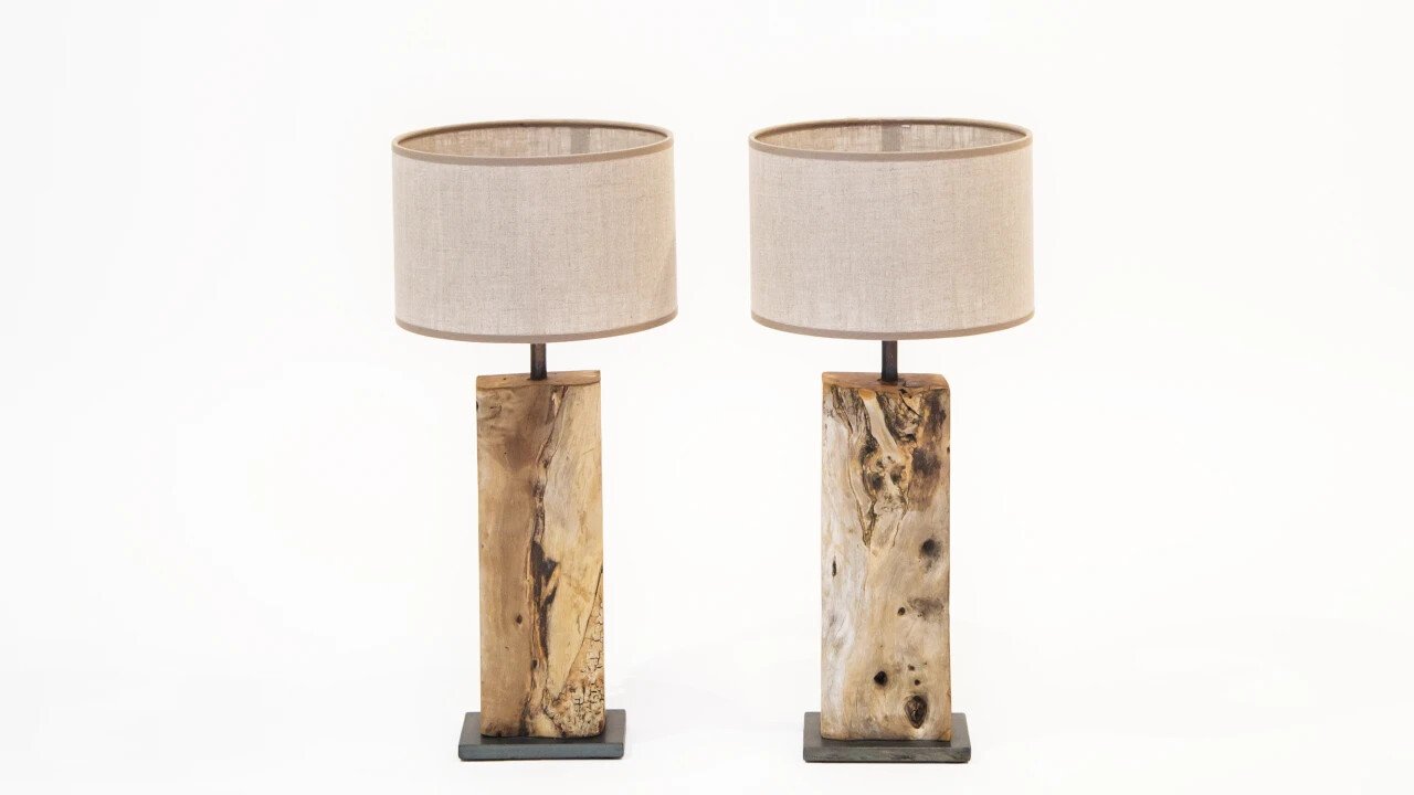 Small Bedroom twin lamps , Olive wood
