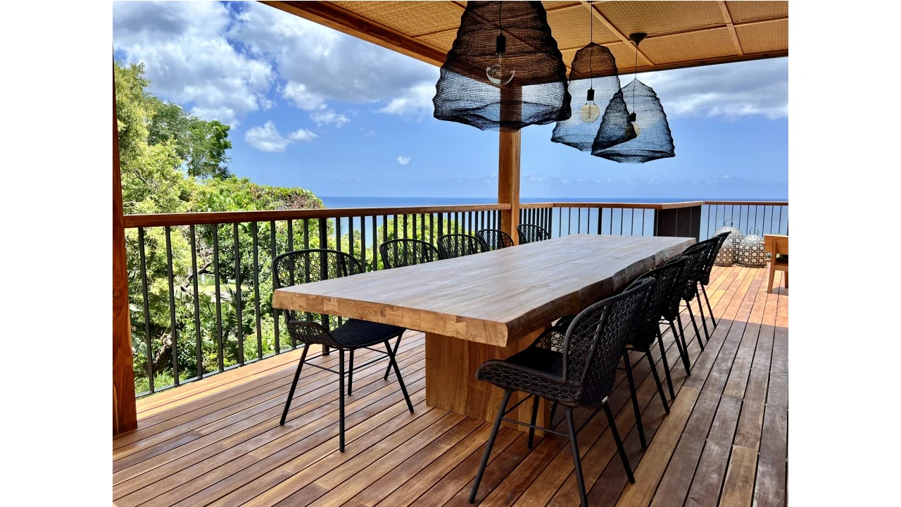 Teak Table & Mata Ayam chairs, Lamps wirelace