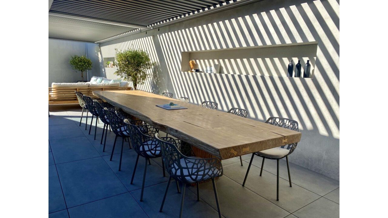 Teak Table natural side & Forest chairs