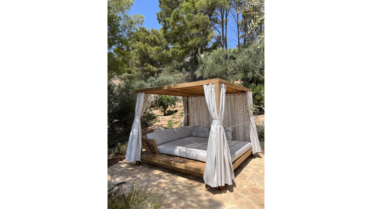 Teak Akira Daybed & curtains, all weatherproof