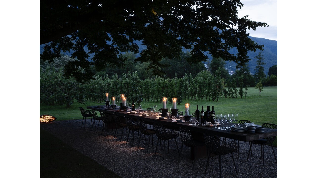 Iron wood table 8 m long at night
