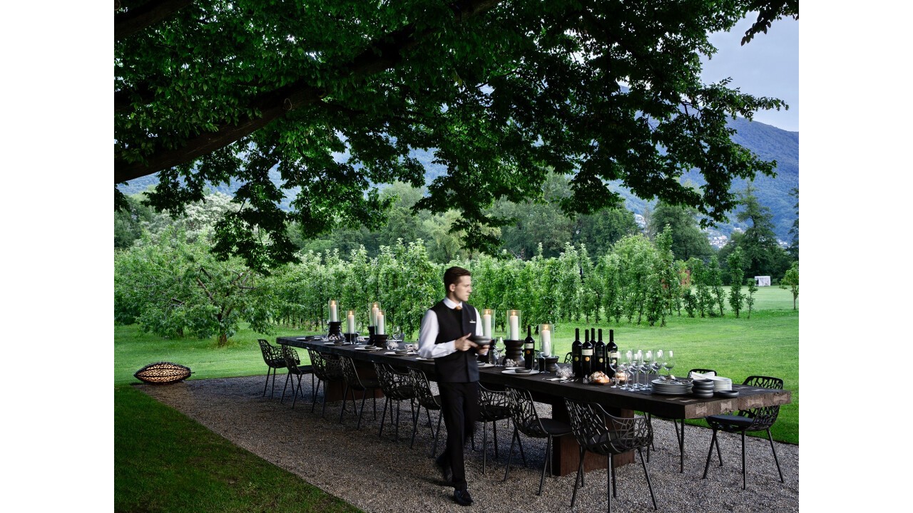 8 m long Iron wood table Hotel Castello del Sole Ascona
