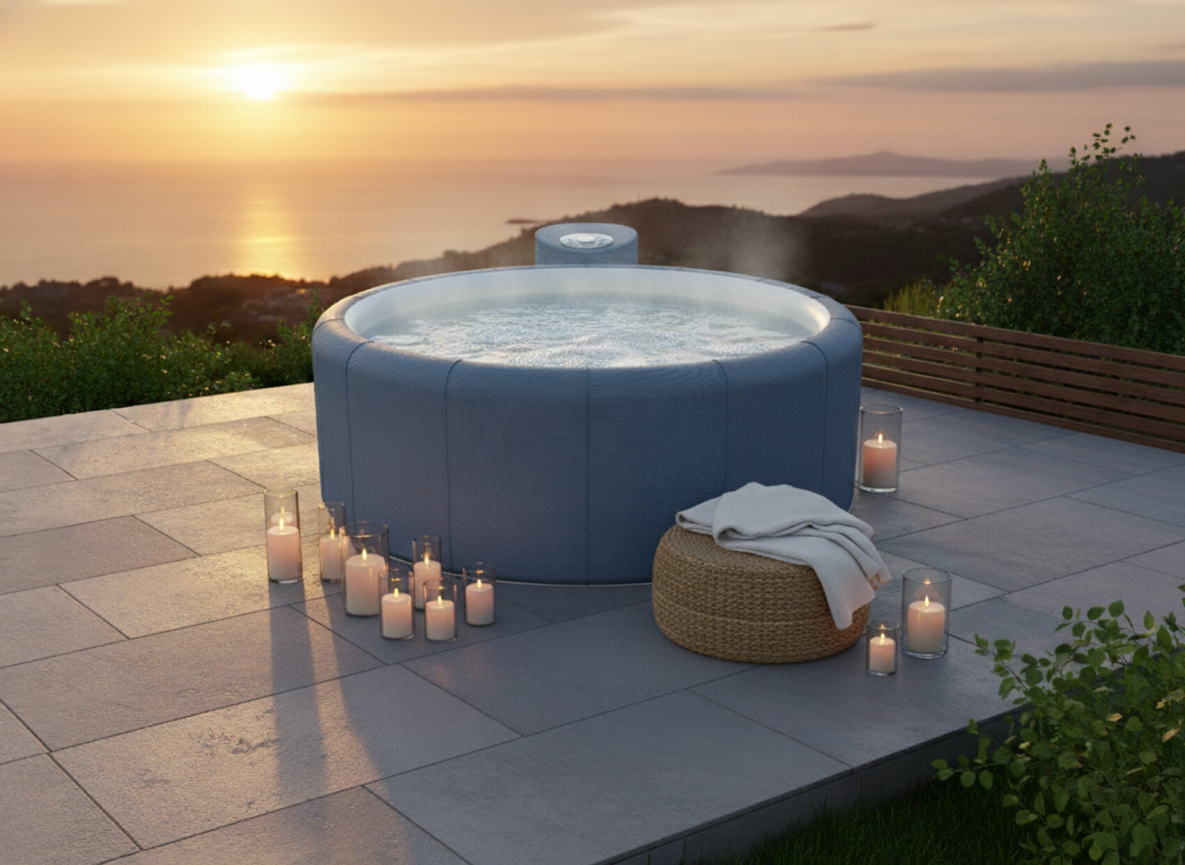 Terrasse mit Aussicht im Softub Whirlpool
